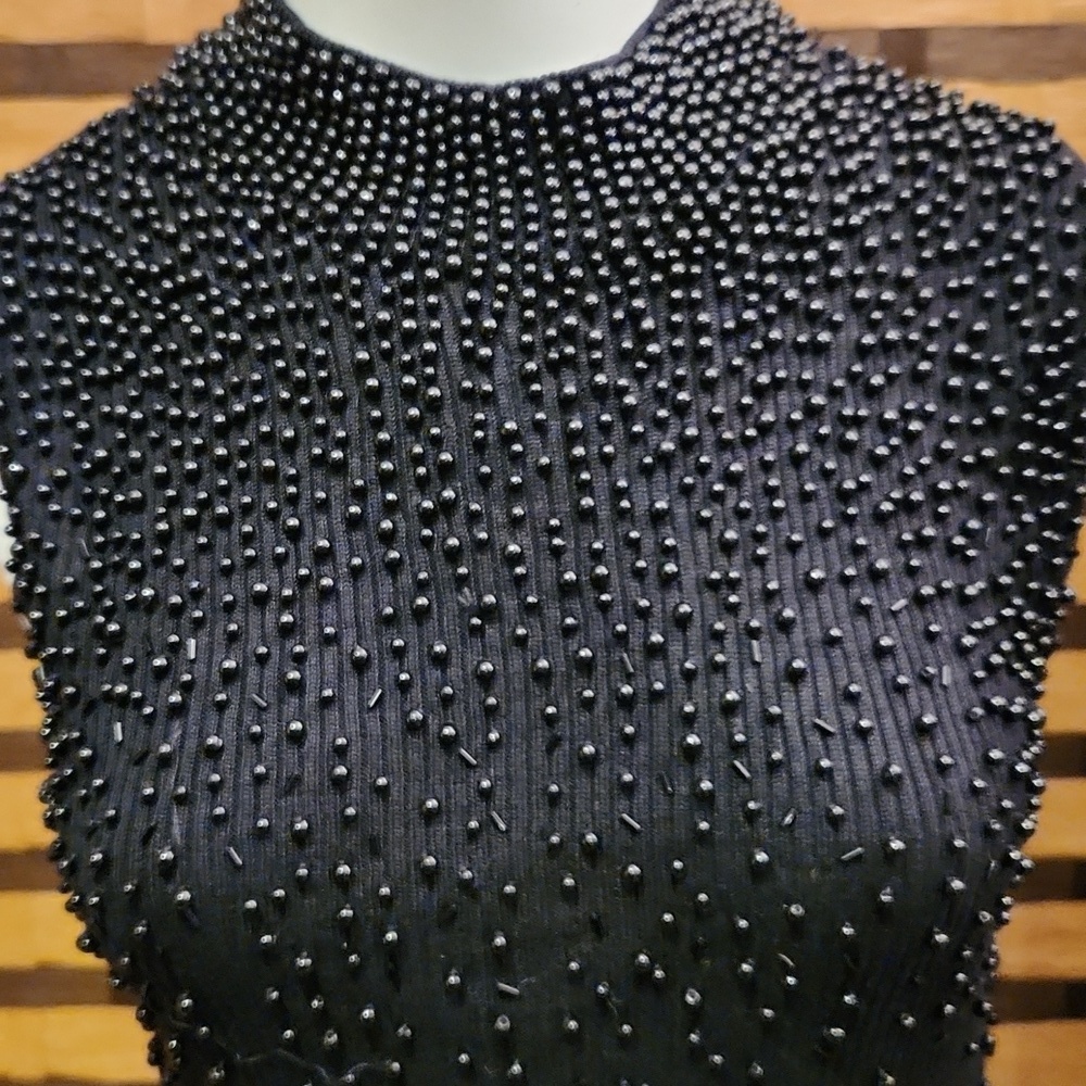 Beaded zip neck stretch top
